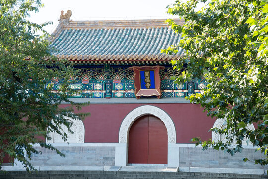 Traditional temple facade in Beihai Park, Beijing, China