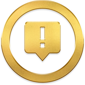 Shiny golden msg alt error 3d transparent round badge metallic