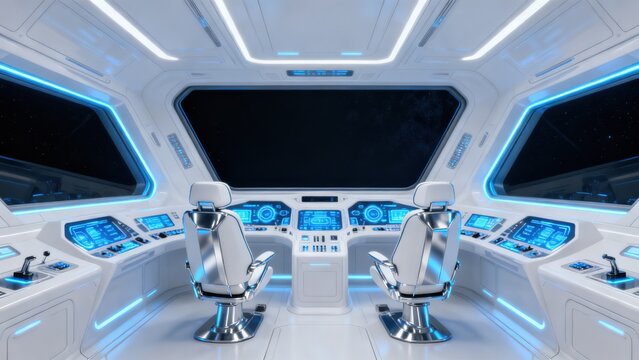Futuristic spaceship cockpit interior