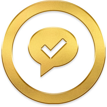 Metallic gold msg rnd check transparent circle badge icon round
