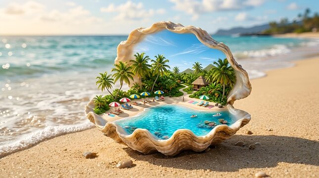 Tropical Beach Hidden Inside a Seashell