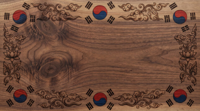 Traditional Korean Decorative Wooden Frame with Yin Yang and Trigram Motifs