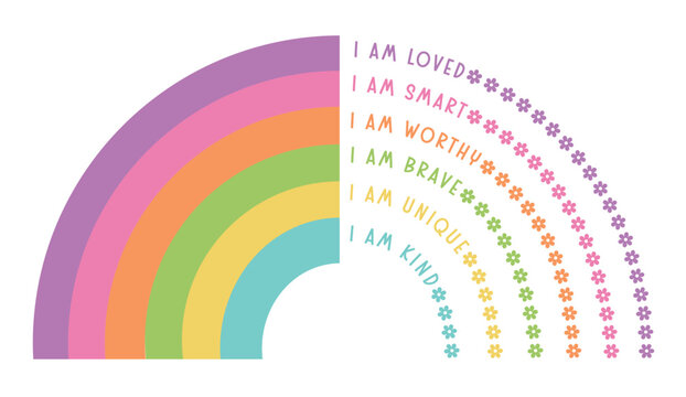 Boho Rainbow Daily Affirmations for Kids Vector Illustration