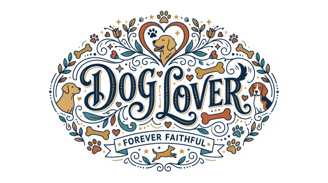 Dog lover forever faithful vintage lettering with pet ornaments