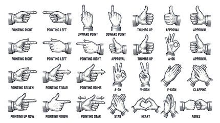 Collection of vintage hand gestures and communication signs © Kembang