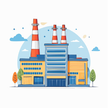 Illustration of a Factory Building with Smokestacks