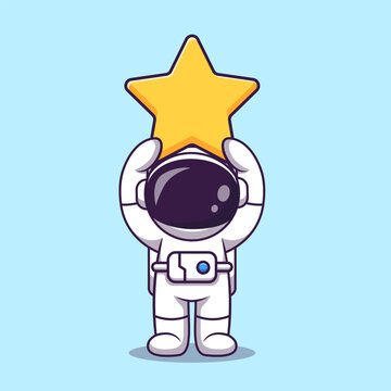Cute Astronaut Lifting Star Cartoon
