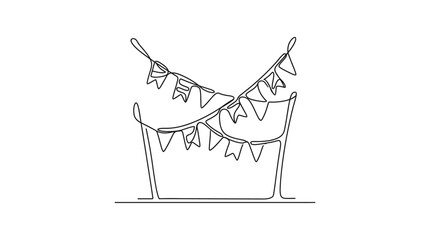 Fototapeta premium Festive Bunting Flags Line Art, Celebration Garland Minimalist Design