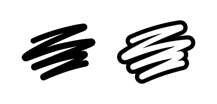 Scribble mark or highlight icon set, doodle and emphasis symbol. Artistic and expressive element. Vector illustration.