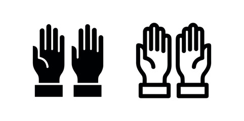 Fototapeta premium Hands raised up icon set, applause or surrender gesture in solid and outline styles, symbolizing various emotions.