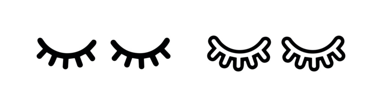 Black and white icons of closed eyes with lashes on a white background.