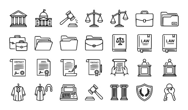 Legal justice icons vector minimal law outline pack