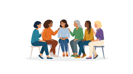 Obraz premium Diverse group of women sitting in a circle supporting each other in a therapy session or support group Vector