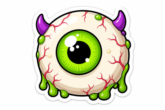 Cartoon monster eye with horns sticker.