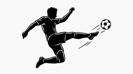 Naklejka premium Dynamic Silhouette of a Soccer Player Kicking a Ball in Mid Air During a Championship Match Celebration 2026 soccer world championship tournament