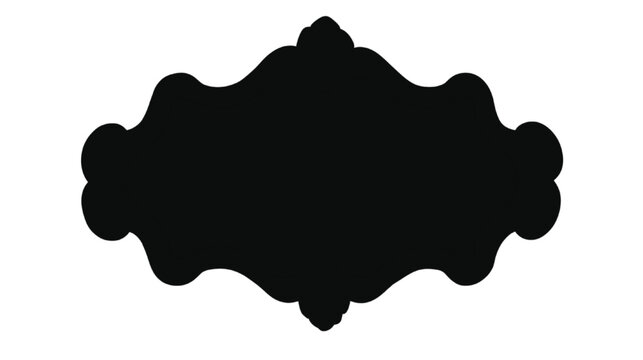 Badge silhouette presents an elaborate Victorian-style frame with fluid, wavy edges and a symmetrical structure that serves as a versatile placeholder for professional branding or editorial content.