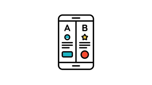 Mobile phone showing split screen interface for ab testing