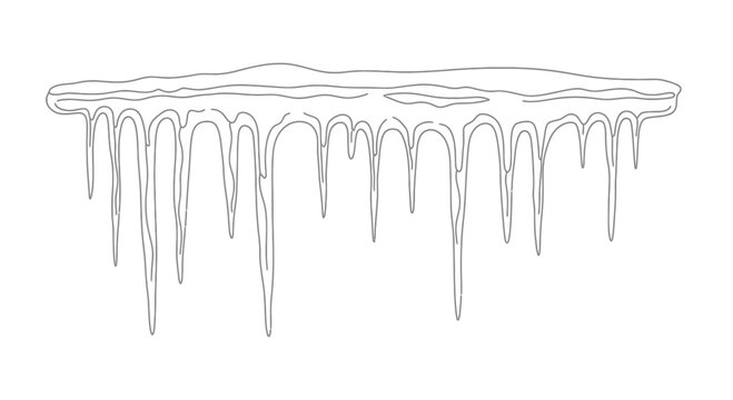 A detailed line art illustration of hanging icicles on a horizontal ledge.