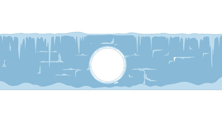 A stylized winter landscape banner featuring a bright full moon and hanging icicles. © Joko santoso