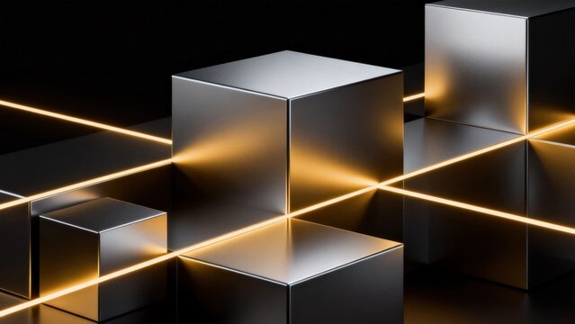 Metallic cubes with glowing lines