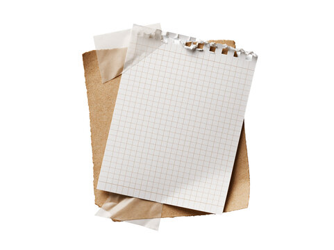 Stack of blank graph paper sheets and notebooks on transparent
