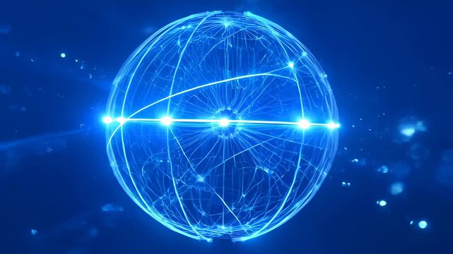 Digital Spiral Circle Sphere Blue Light Abstract Energy Network Glowing Orb Futuristic Space Cosmic Web, Digital Circle Spiral Network Sphere Abstract Blue Glowing Technology Concept, Digital Spiral