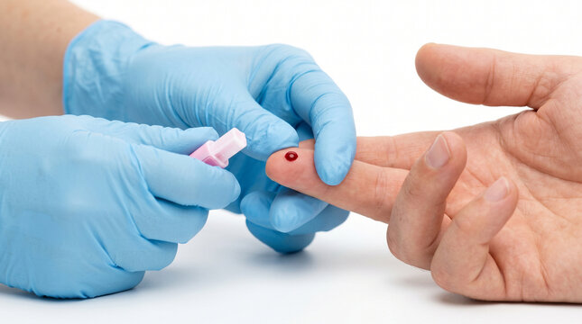 Healthcare Professional Performing Fingerstick Blood Test for Blood Type Determination