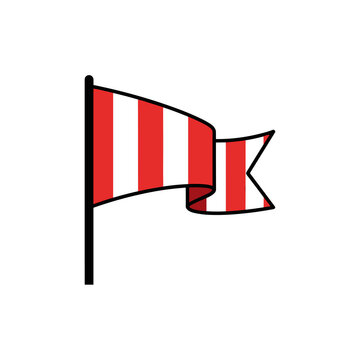 Red and white vertical striped burgee flag waving on a pole