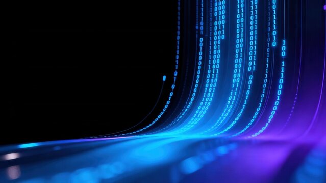 Digital binary code flow on dark background