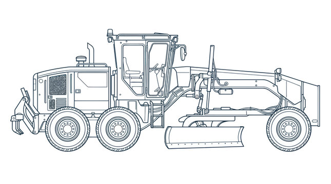 Road Grader Construction Machine Line Drawing Illustration