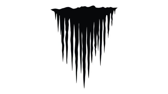 Sharp black icicle formation isolated on a clean white background featuring a jagged top edge and long pointy frozen spikes for winter design graphic projects