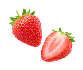 Obraz premium Fresh strawberry with cut in half isolated on white.