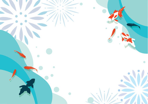 Japanese Summer Frame with Goldfish and Fireworks