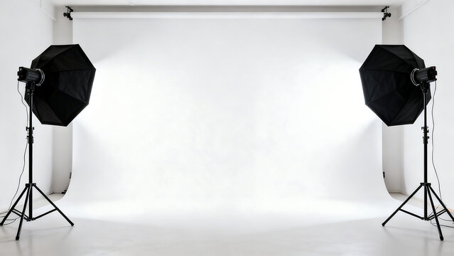 studio lighting setup with softbox lights on stands