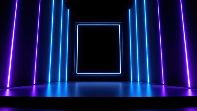 Neon light corridor with glowing lines