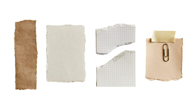Set of handmade paper note cards with clip on transparent background