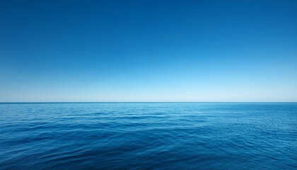 Naklejka premium Tranquil Horizon Over Calm Ocean Under Clear Blue Sky