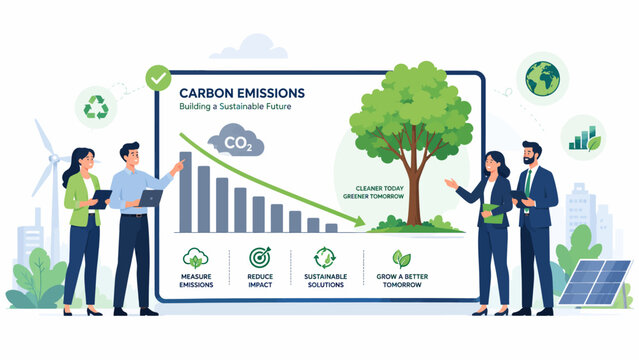 Professionals outline a strategic plan to reduce carbon emissions, implement sustainable solutions, and cultivate a greener future with renewable energy focus