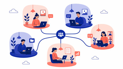 Fototapeta premium Remote Professionals Collaborating on Digital Projects via Decentralized Network Connection