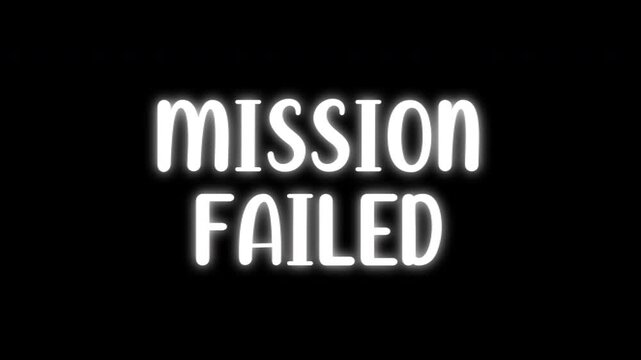 Mission failed glitch screen animation with retro arcade game over graphics and crt noise effect on black background for gaming channels, video intros, livestream production, trailers, and motion grap
