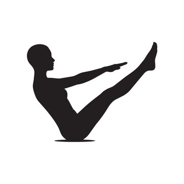 Boat pose yoga silhouette vector graphics of female practicing Navasana for abdominal strength and core workout