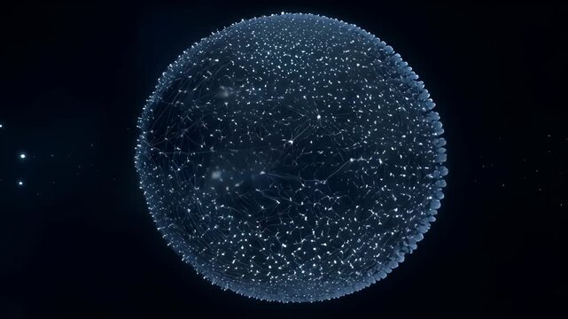 Digital Spiral Circle Sphere Abstract Futuristic Light With Glowing Network And Particle Pattern On Dark Background In Dark Space