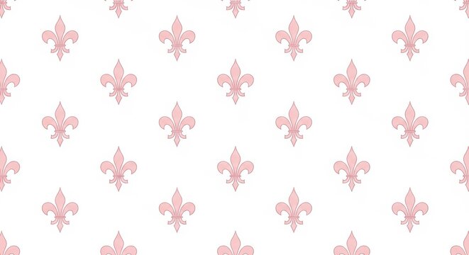 Elegant pink fleur-de-lis seamless pattern on white background with seamless ornamental background heraldic wallpaper decorative backdrop illustration feminine abstract symmetrical wrapping