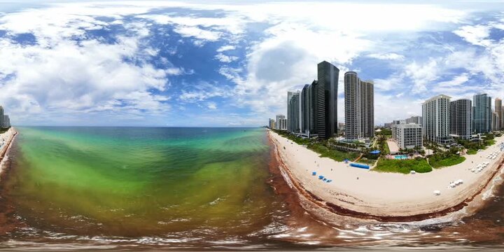 Sargassum take over Miami Beach Summe 2026 bloom 8k 360 VR aerial video news