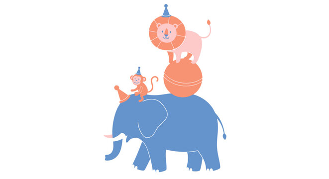 Circus Animals Stacking Vector Illustration
