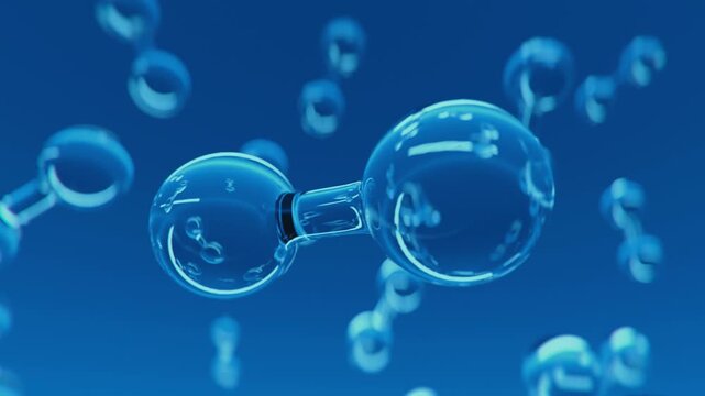Multiple shiny hydrogen or oxygen gas particles floating slowly in the air Photorealistic science medical background 3D animation in 4K Ultra HD footage
