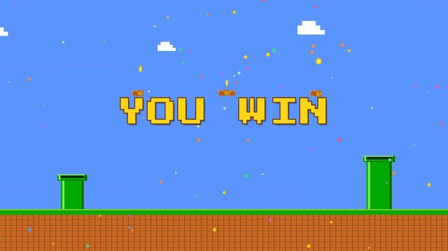 8-Bit Retro Green Pipe and Brick Block Environment with You Win Text