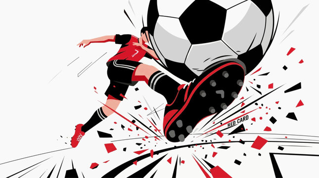 Dynamic illustration of a soccer player kicking a ball with explosive energy and a red card symbol indicating a penalty 2026 soccer world championship tournament