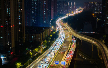 Night Traffic on Elevated Expressway in Wuhan, China © NguyenMinh