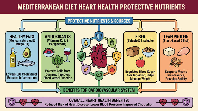 Mediterranean Diet Heart Health Protective Nutrients Infographic